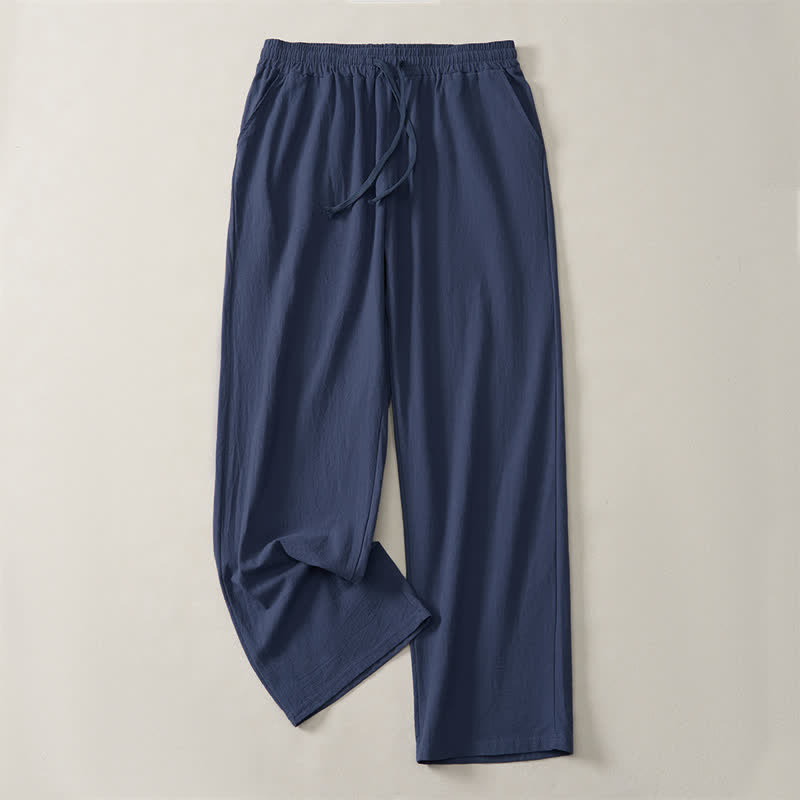 Buddha Stones Pantaloni lunghi da uomo a gamba dritta, tinta unita, con coulisse, ideali per l'autunno, con tasche. - image 13