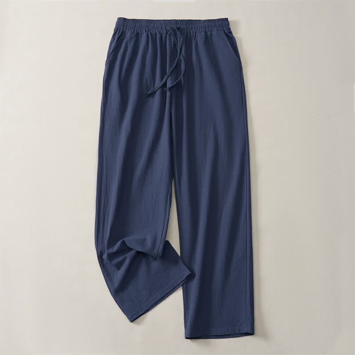 Buddha Stones Pantaloni lunghi da uomo a gamba dritta, tinta unita, con coulisse, ideali per l'autunno, con tasche. - image 13