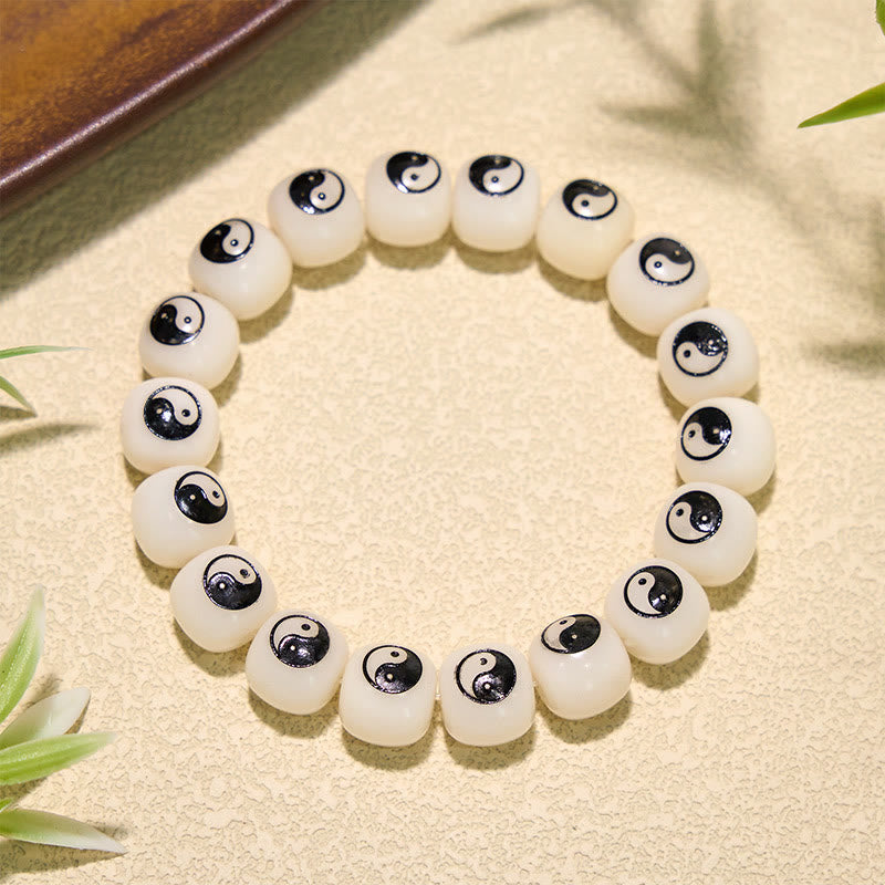 Buddha Stones Braccialetto Yin Yang con semi di Bodhi bianchi per la pace - Bagua (Equilibrio ♥ Armonia) - image 0