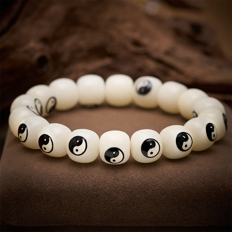 Buddha Stones Braccialetto Yin Yang con semi di Bodhi bianchi per la pace - image 2