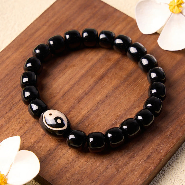 Buddha Stones Bracciale armonico con perline Yin Yang in onice nera - image 2
