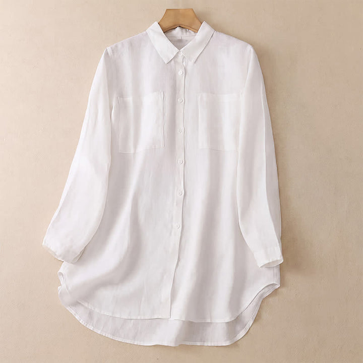 Buddha Stones Camicia da donna a maniche lunghe, tinta unita, casual, minimalista, con bottoni e tasche applicate, ideale per primavera e autunno. - Bianco - US8-10, UK/AU12-14, EU40-42 (2XL) - image 10