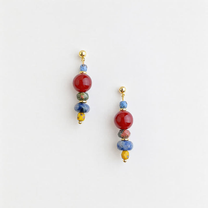 Buddha Stones Orecchini pendenti con ciondolo a forma di goccia di agata rossa, unakite e diaspro blu maculato. - image 1