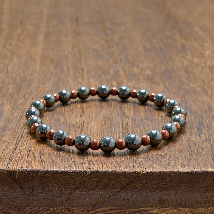 Buddha Stones Set di 2 braccialetti minimalisti rotondi in ematite per la messa a terra. - image 8
