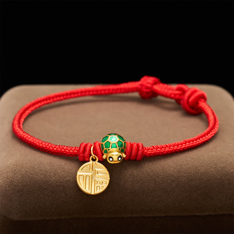 Buddha Stones Braccialetto portafortuna con tartaruga e cordino rosso, personaggio Fu. - image 15