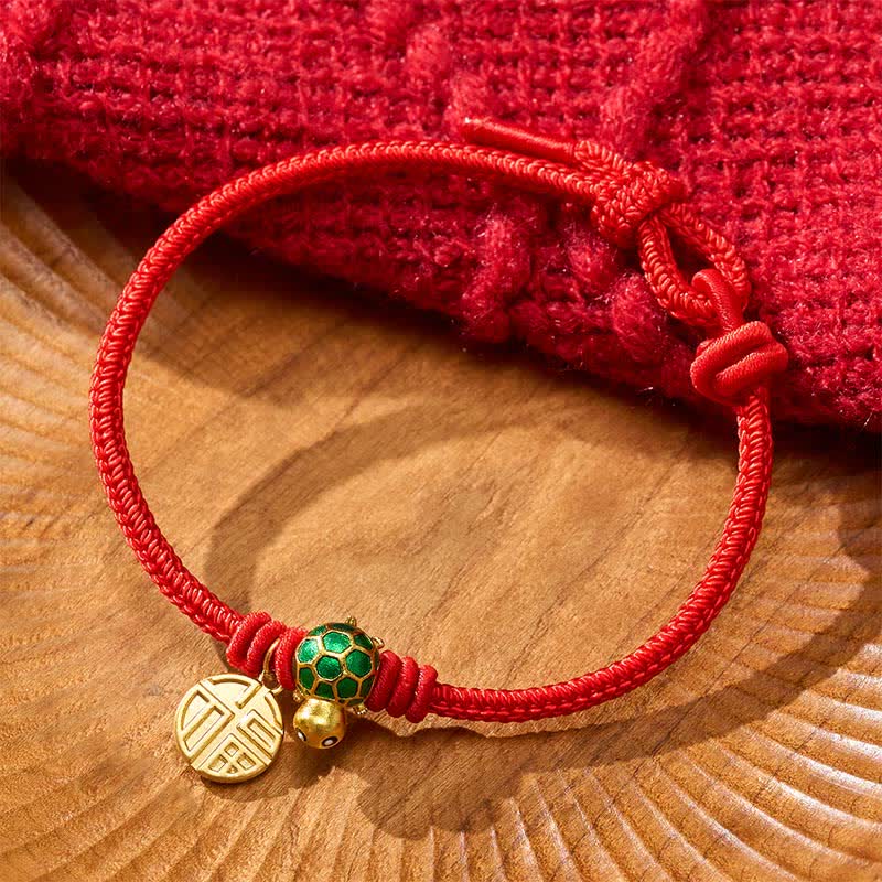 Buddha Stones Braccialetto portafortuna con tartaruga e cordino rosso, personaggio Fu. - image 14