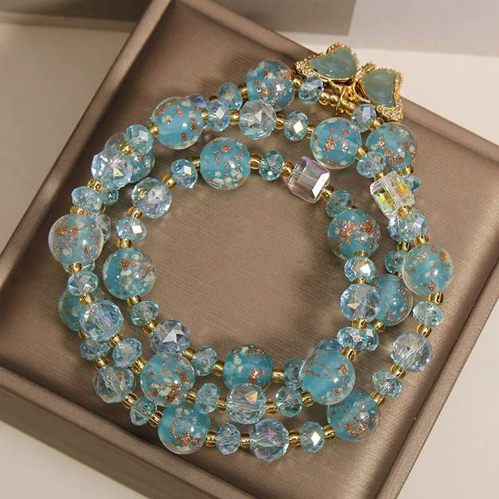Buddha Stones Bracciale a triplo giro con perline Blue Liuli Glaas e motivo farfalla. - image 2