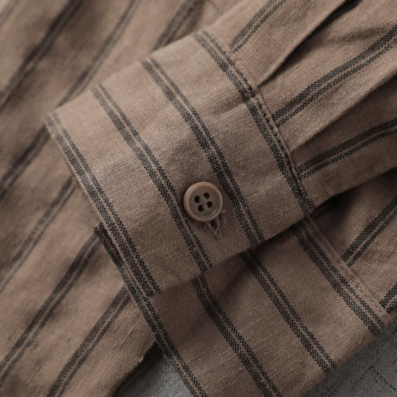 Buddha Stones Camicia da donna a maniche lunghe a righe, stile vintage, con bottoni, ideale per primavera e autunno, con taschino applicato. - image 3