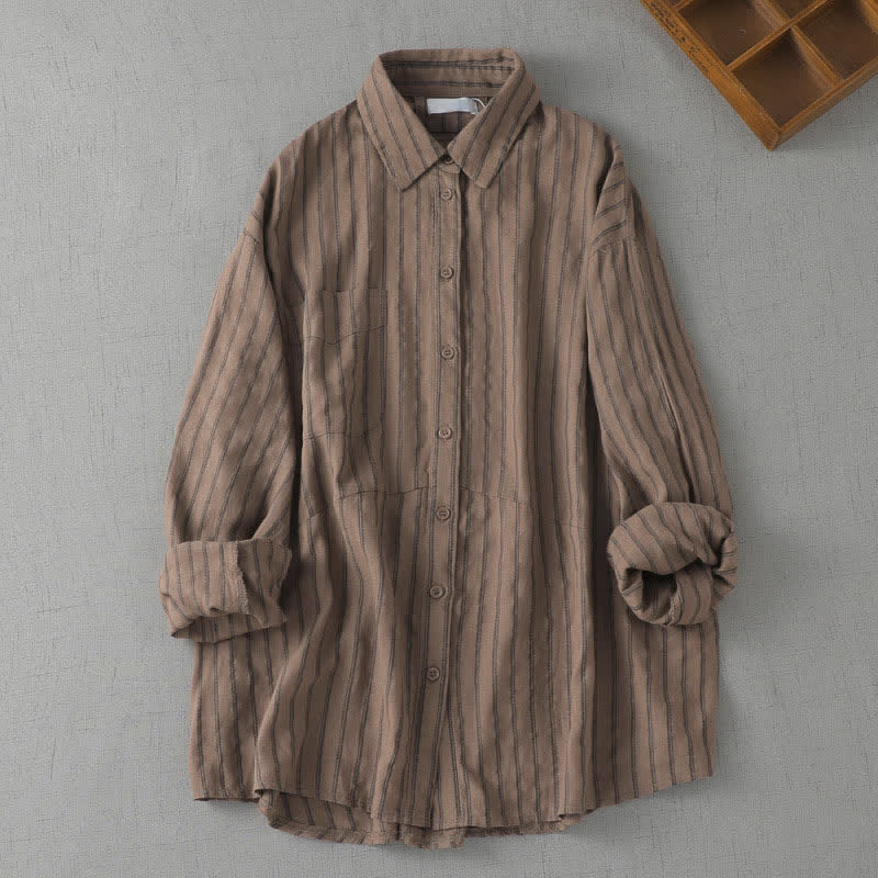 Buddha Stones Camicia da donna a maniche lunghe a righe, stile vintage, con bottoni, ideale per primavera e autunno, con taschino applicato. - Siena - US8-10, UK/AU12-14, EU40-42 (2XL) - image 0
