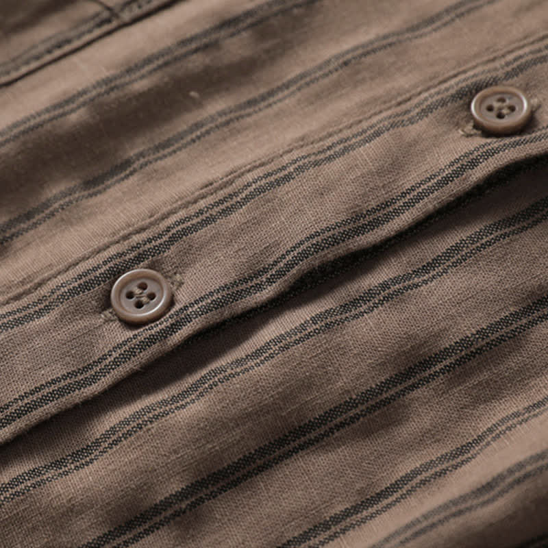 Buddha Stones Camicia da donna a maniche lunghe a righe, stile vintage, con bottoni, ideale per primavera e autunno, con taschino applicato. - image 2