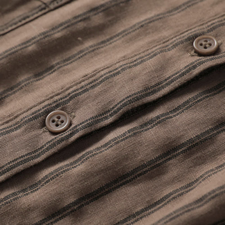Buddha Stones Camicia da donna a maniche lunghe a righe, stile vintage, con bottoni, ideale per primavera e autunno, con taschino applicato. - image 2