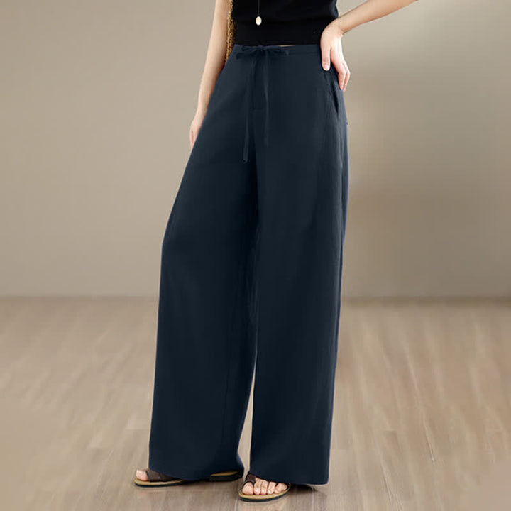 Buddha Stones Pantaloni lunghi da donna a gamba dritta, tinta unita, con coulisse e cerniera, stile minimalista, per primavera/estate. Con tasche. - image 4