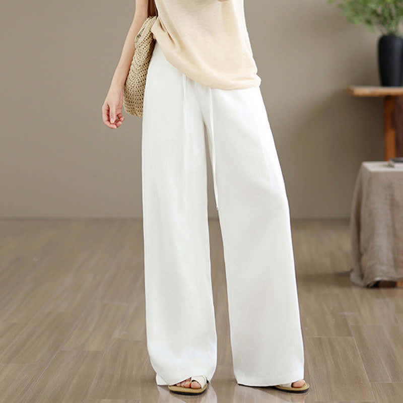 Buddha Stones Pantaloni lunghi da donna a gamba dritta, tinta unita, con coulisse e cerniera, stile minimalista, per primavera/estate. Con tasche. - image 12