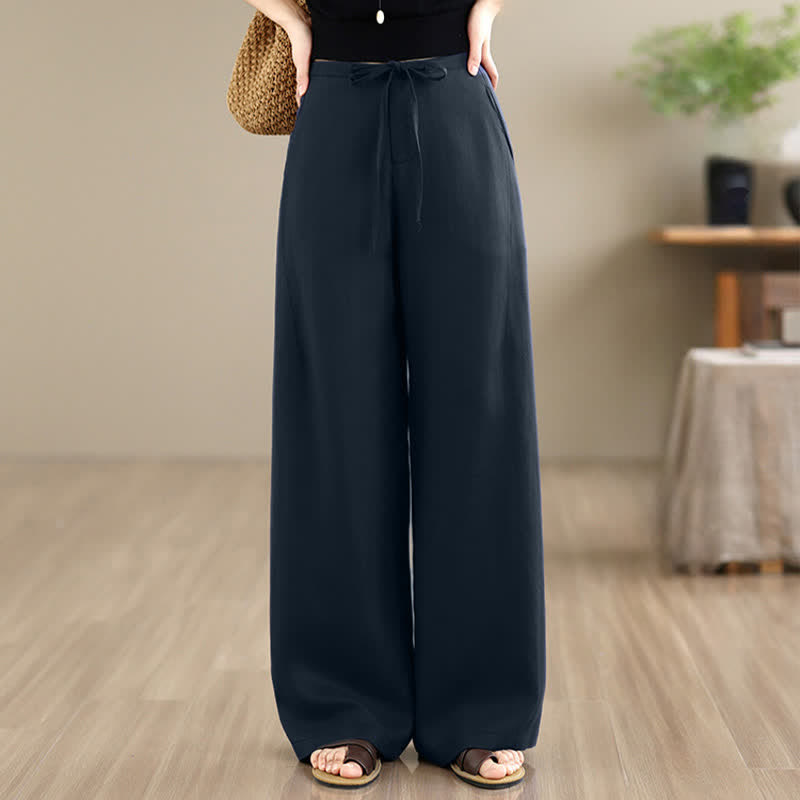 Buddha Stones Pantaloni lunghi da donna a gamba dritta, tinta unita, con coulisse e cerniera, stile minimalista, per primavera/estate. Con tasche. - image 1