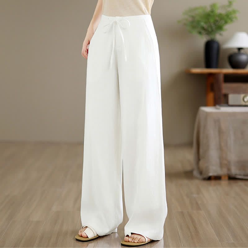 Buddha Stones Pantaloni lunghi da donna a gamba dritta, tinta unita, con coulisse e cerniera, stile minimalista, per primavera/estate. Con tasche. - image 13
