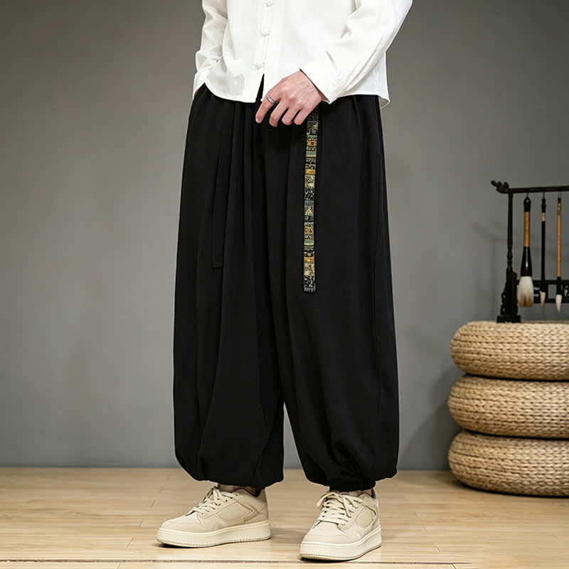 Buddha Stones Pantaloni alla caviglia da uomo in stile cinese, tinta unita, per primavera/estate, modello harem con tasca. - image 1