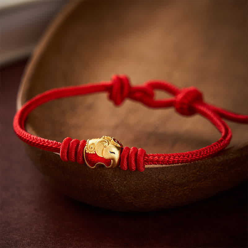 Buddha Stones Braccialetto di protezione portafortuna con cordino rosso e elefante rosso - image 12