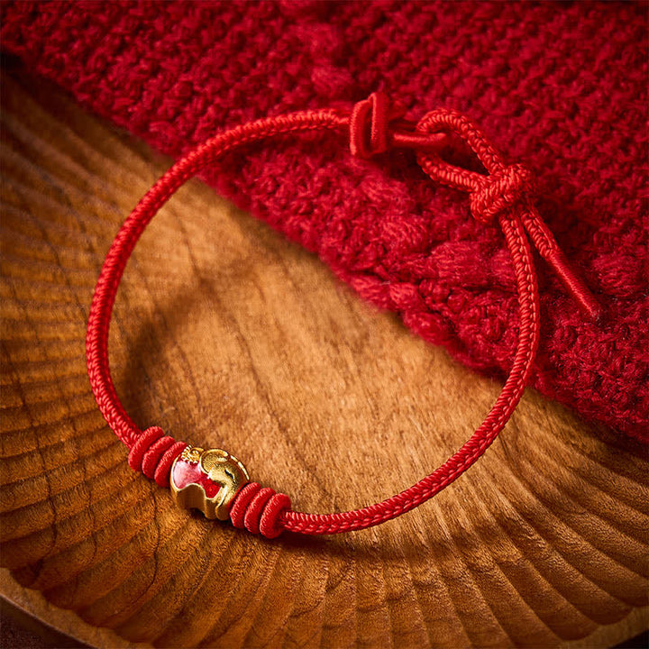 Buddha Stones Braccialetto di protezione portafortuna con cordino rosso e elefante rosso - image 11