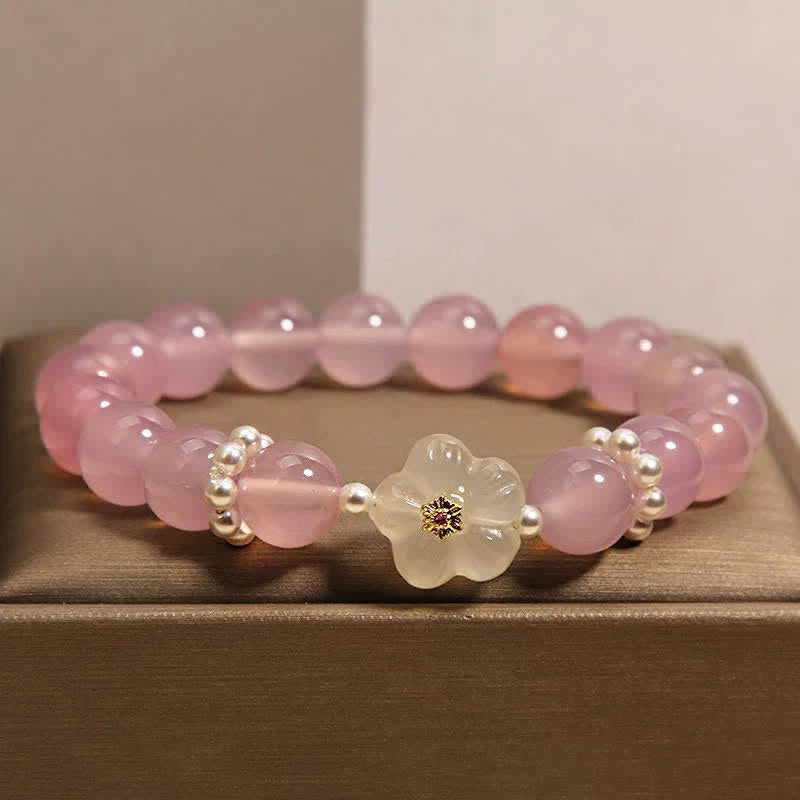 Buddha Stones Bracciale con agata viola, agata bianca, fiore, intuizione e accenti di perle - Agata rosa (Circonferenza del polso: 15-17 cm) - image 0