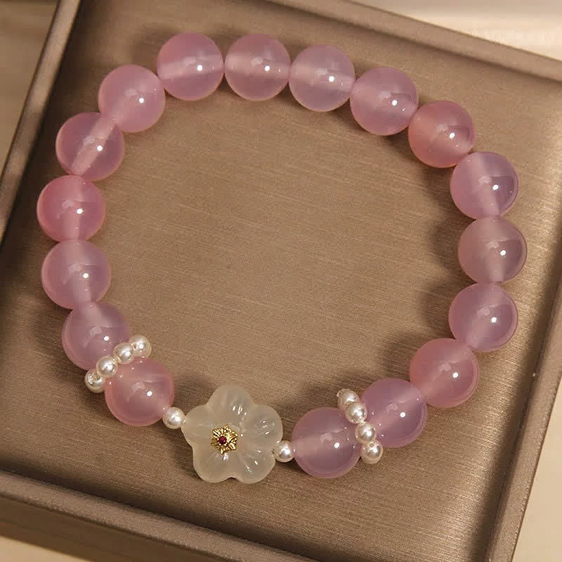 Buddha Stones Bracciale con agata viola, agata bianca, fiore, intuizione e accenti di perle - image 3