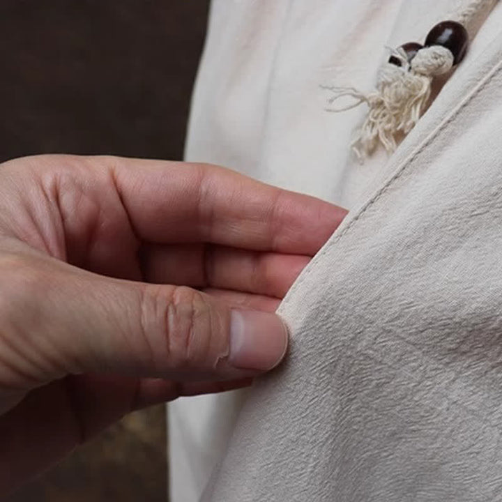 Buddha Stones Completo primavera/estate in stile Tang con camicia e pantaloni con colletto alla coreana, ricami, in cotone tinta unita, ideale per la meditazione, con tasche. - image 15
