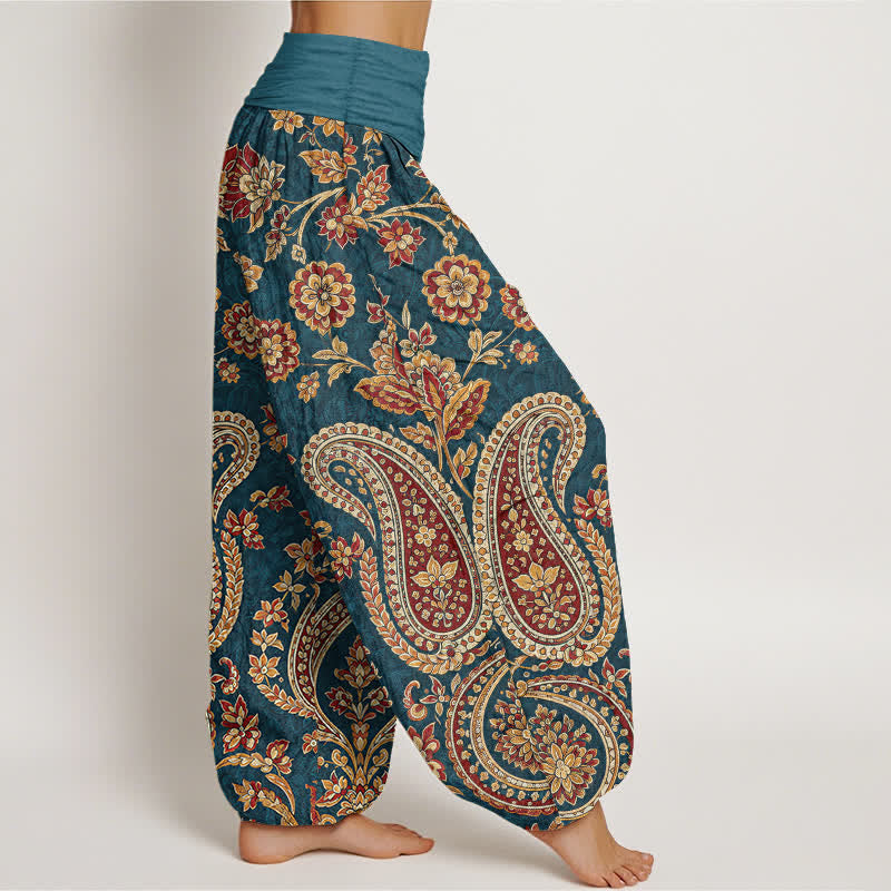 Buddha Stones Pantaloni harem da donna in cotone con fantasia floreale paisley e elastico in vita. - image 1