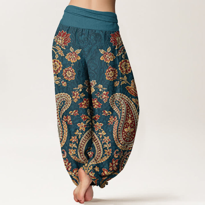 Buddha Stones Pantaloni harem da donna in cotone con fantasia floreale paisley e elastico in vita. - image 2