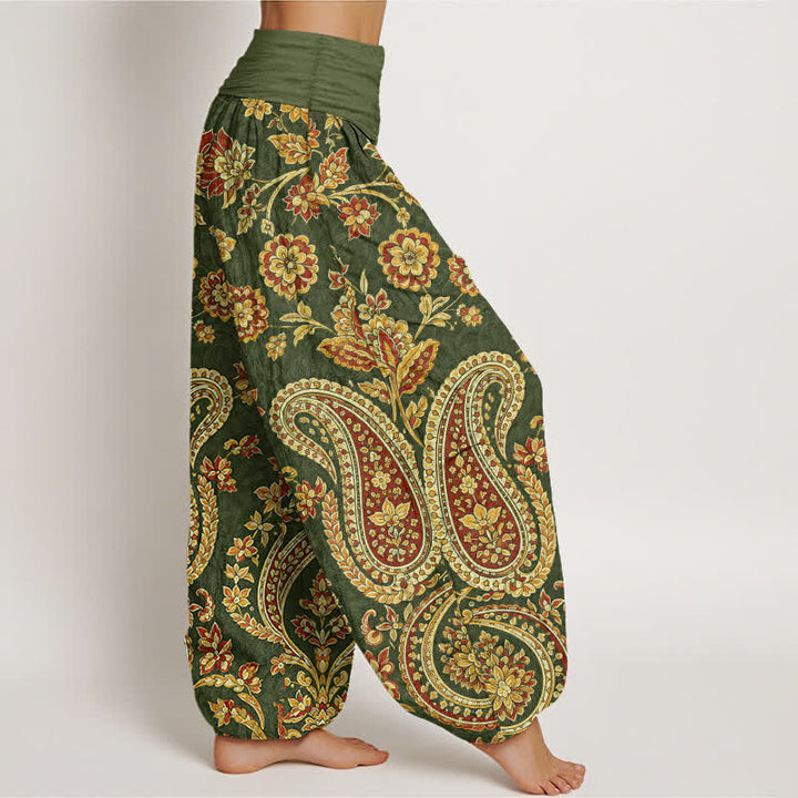 Buddha Stones Pantaloni harem da donna in cotone con fantasia floreale paisley e elastico in vita. - image 6
