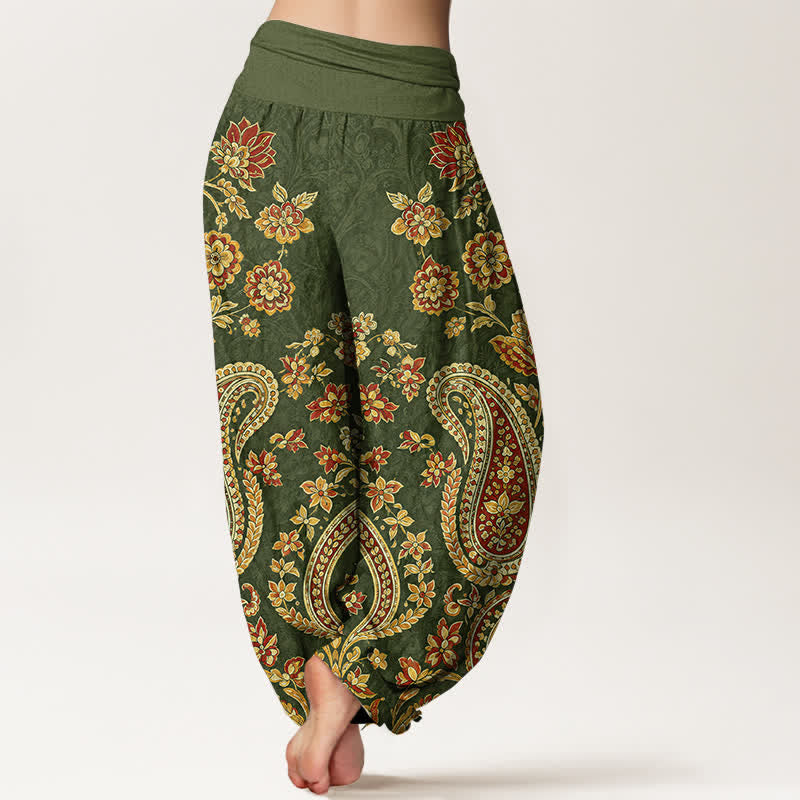 Buddha Stones Pantaloni harem da donna in cotone con fantasia floreale paisley e elastico in vita. - image 7