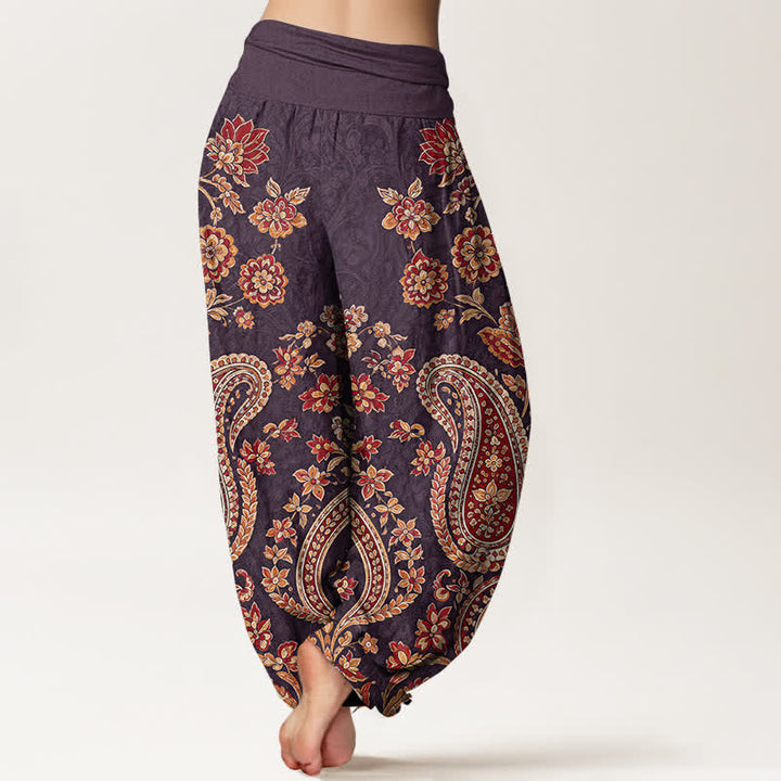 Buddha Stones Pantaloni harem da donna in cotone con fantasia floreale paisley e elastico in vita. - image 10