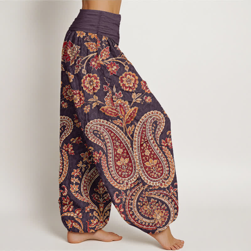 Buddha Stones Pantaloni harem da donna in cotone con fantasia floreale paisley e elastico in vita. - image 9
