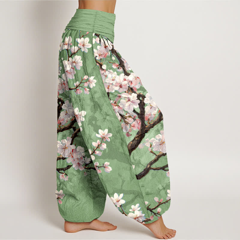 Buddha Stones Pantaloni harem da donna in cotone con motivo a rami di ciliegio in fiore e vita elasticizzata. - image 9