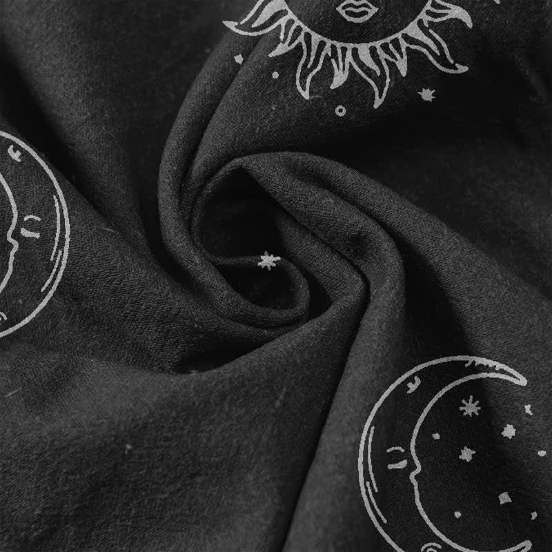 Buddha Stones Pantaloni da donna in puro cotone con elastico in vita e tasche, fantasia mistica luna e sole, con motivo a luna e sole. - image 3