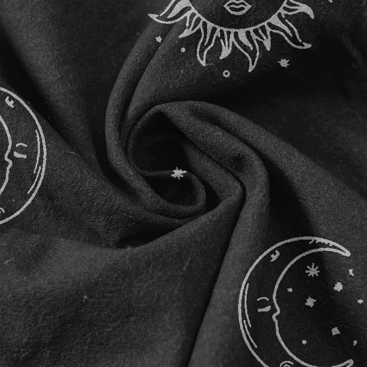 Buddha Stones Pantaloni da donna in puro cotone con elastico in vita e tasche, fantasia mistica luna e sole, con motivo a luna e sole. - image 3