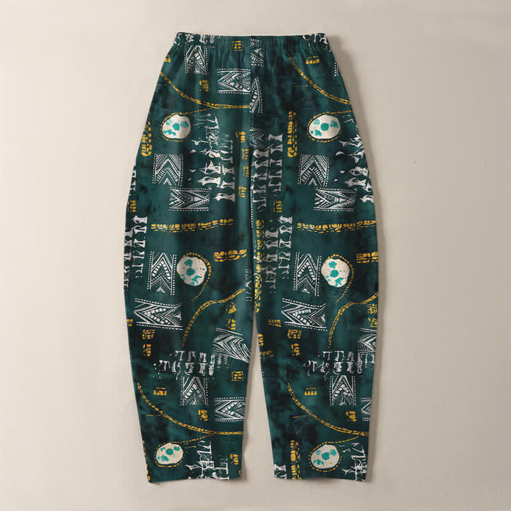 Buddha Stones Pantaloni da uomo affusolati in puro cotone con motivo geometrico a medaglione in stile boho e coulisse, con tasche. - image 3