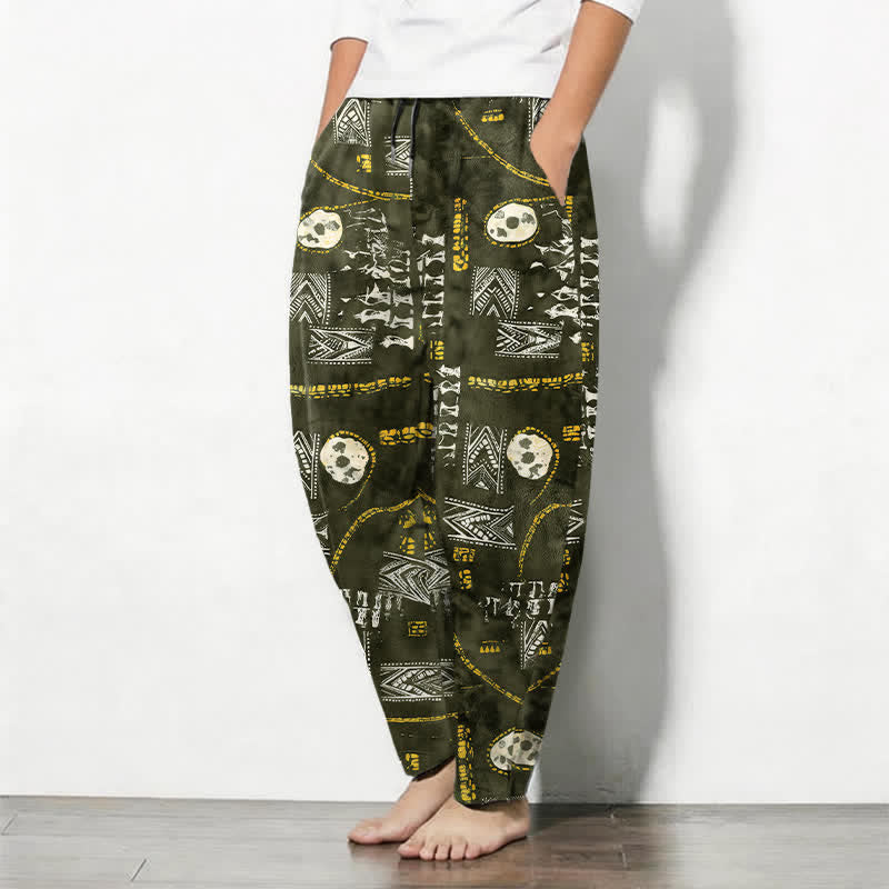 Buddha Stones Pantaloni da uomo affusolati in puro cotone con motivo geometrico a medaglione in stile boho e coulisse, con tasche. - image 8