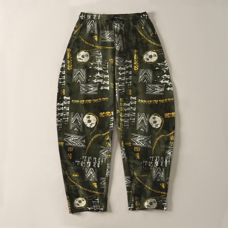 Buddha Stones Pantaloni da uomo affusolati in puro cotone con motivo geometrico a medaglione in stile boho e coulisse, con tasche. - image 9