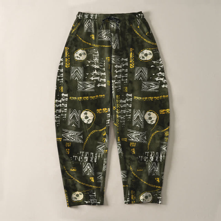 Buddha Stones Pantaloni da uomo affusolati in puro cotone con motivo geometrico a medaglione in stile boho e coulisse, con tasche. - image 9