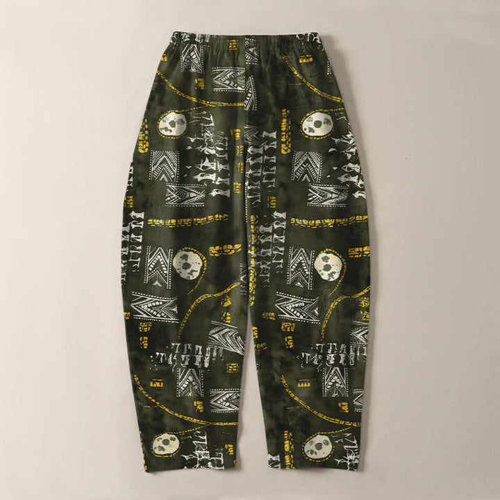 Buddha Stones Pantaloni da uomo affusolati in puro cotone con motivo geometrico a medaglione in stile boho e coulisse, con tasche. - image 10
