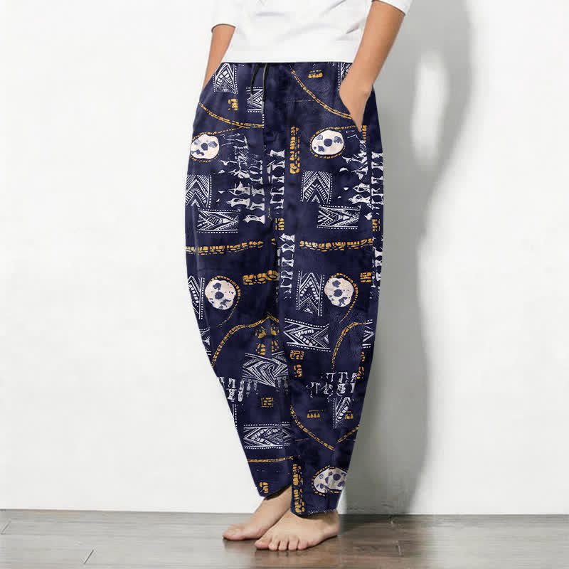 Buddha Stones Pantaloni da uomo affusolati in puro cotone con motivo geometrico a medaglione in stile boho e coulisse, con tasche. - image 12