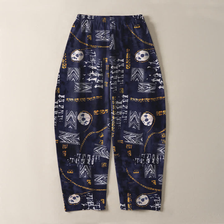 Buddha Stones Pantaloni da uomo affusolati in puro cotone con motivo geometrico a medaglione in stile boho e coulisse, con tasche. - image 14