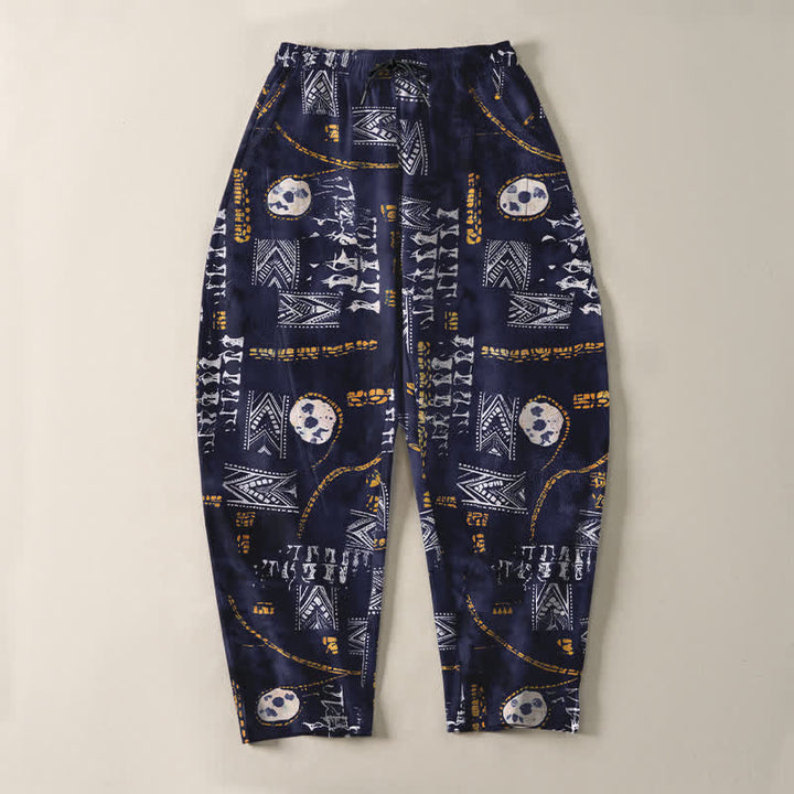Buddha Stones Pantaloni da uomo affusolati in puro cotone con motivo geometrico a medaglione in stile boho e coulisse, con tasche. - image 13