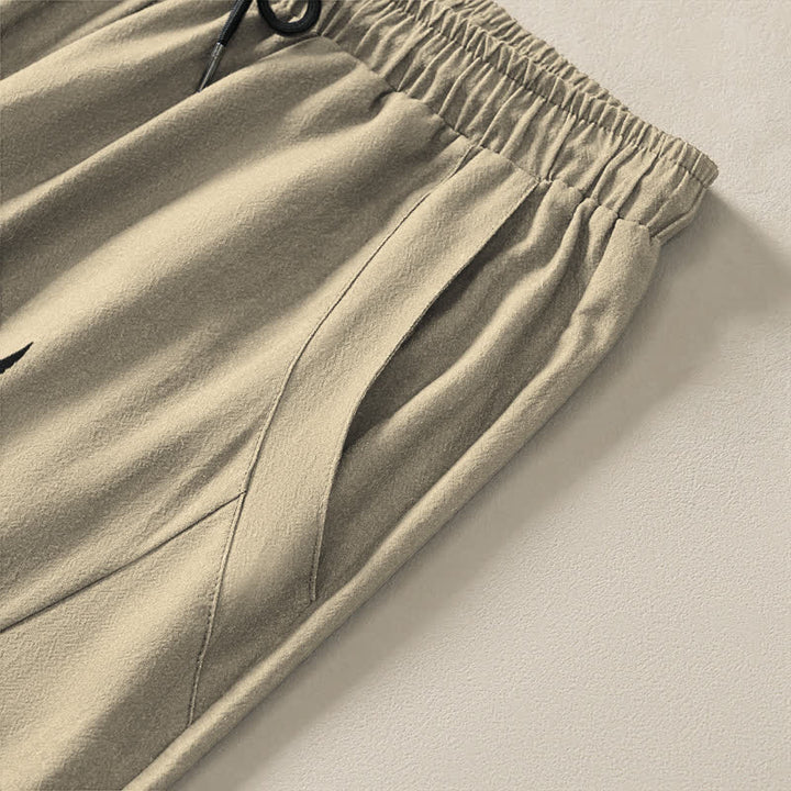 Buddha Stones Pantaloni da uomo affusolati in puro cotone con motivo tribale a sole e coulisse, con tasche. - image 4