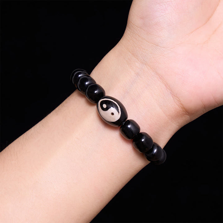 Buddha Stones Bracciale armonico con perline Yin Yang in onice nera - image 4