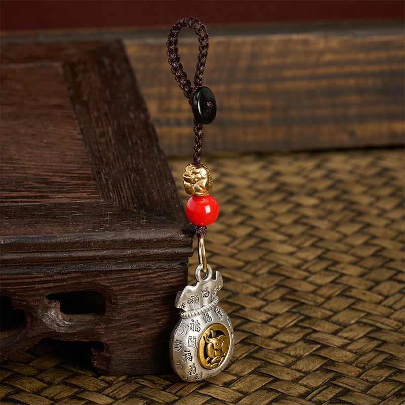 Buddha Stones Portachiavi intrecciati con il carattere Fu dello zodiaco cinese, portafortuna. - image 16