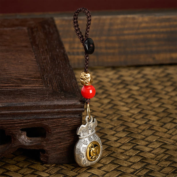 Buddha Stones Portachiavi intrecciati con il carattere Fu dello zodiaco cinese, portafortuna. - image 16