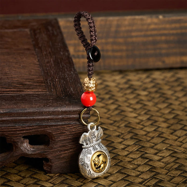 Buddha Stones Portachiavi intrecciati con il carattere Fu dello zodiaco cinese, portafortuna. - image 30