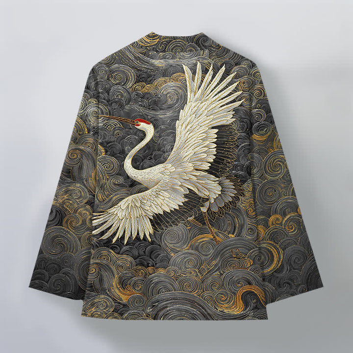 Buddha Stones Kimono da uomo con apertura frontale, modello Cotton Crane con motivo a onde fluide. - image 8