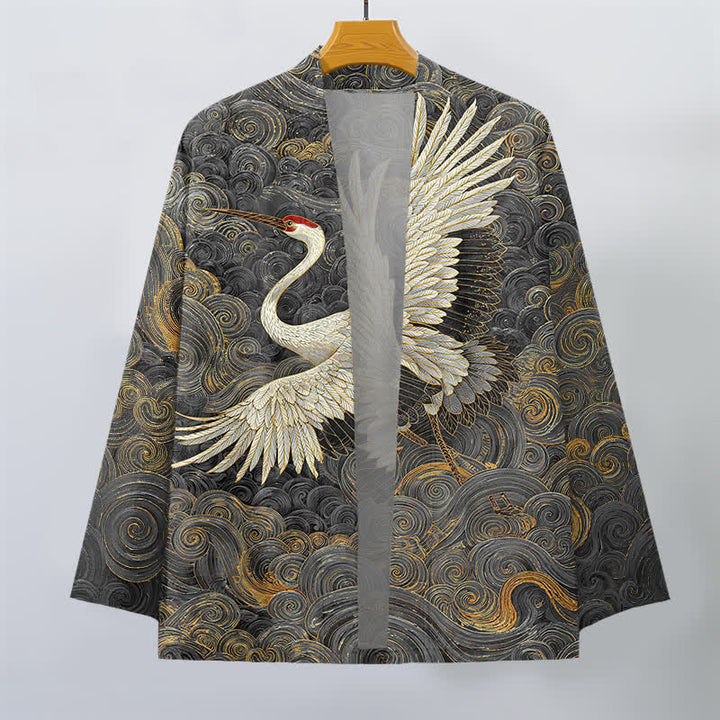 Buddha Stones Kimono da uomo con apertura frontale, modello Cotton Crane con motivo a onde fluide. - image 7