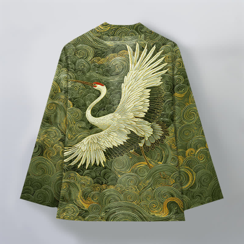 Buddha Stones Kimono da uomo con apertura frontale, modello Cotton Crane con motivo a onde fluide. - image 11